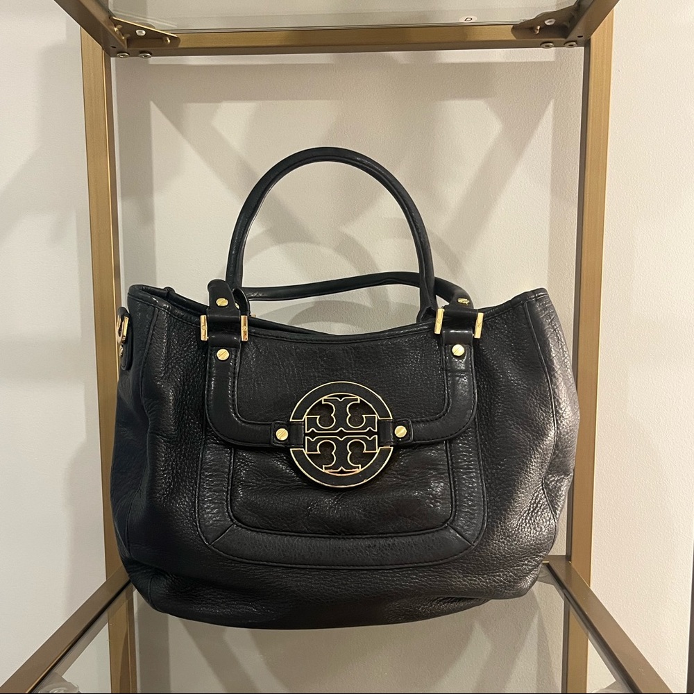 Black leather Tory Burch tote bag